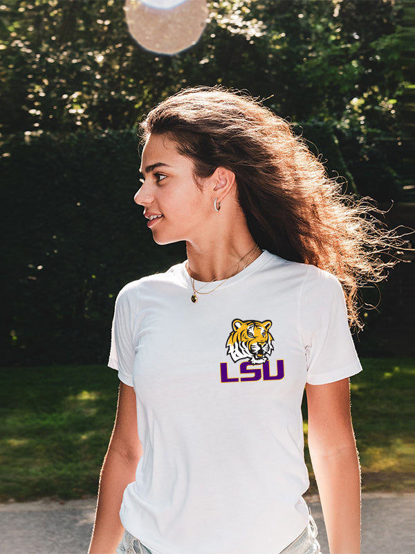 LSU Tiger Chest Logo Unisex White T Shirt