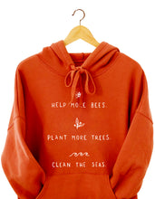 Load image into Gallery viewer, Help More Bees, Plant More Trees, Clean the Seas. - Hoodie (without zip)