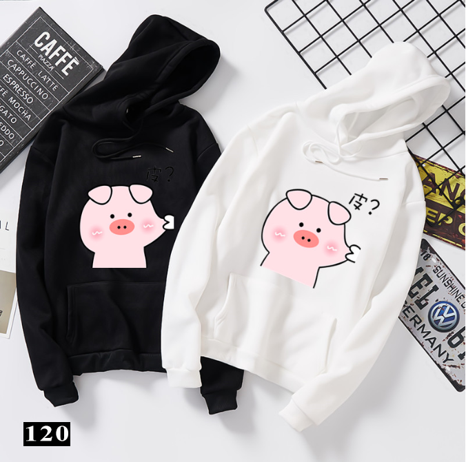 Pinching cheeks Pinky Cute Pig Black & White color Unisex Pullover Hoodie by Reephie