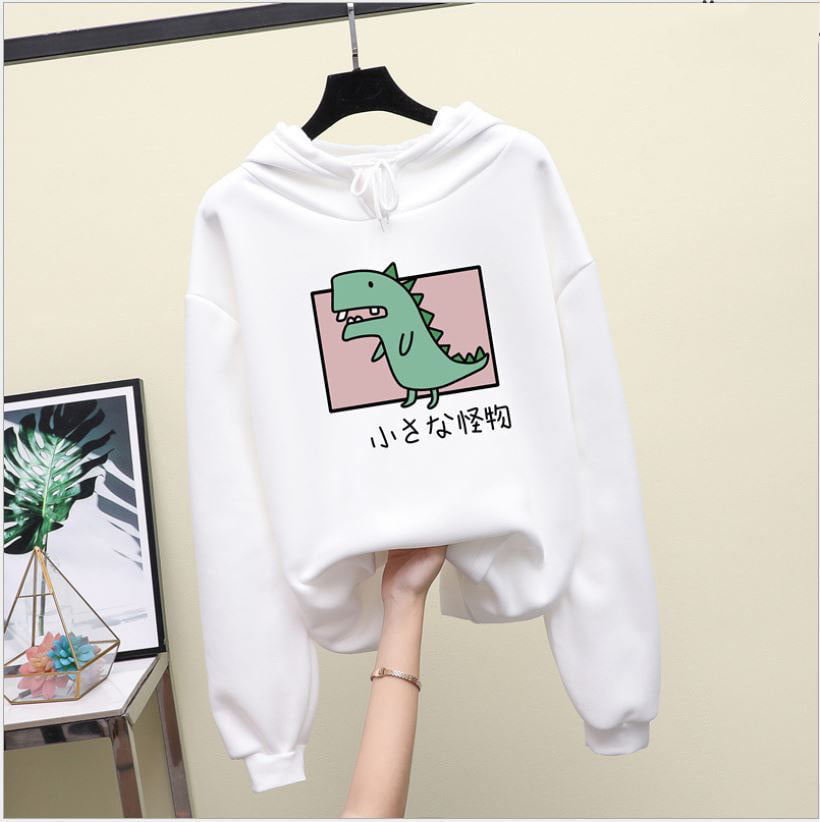 Tiny Monster Dino White color Unisex Pullover Hoodie by Reephie