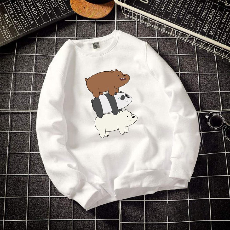 We bare bear White color Unisex Crew Neck Sweatshirt by Reephie